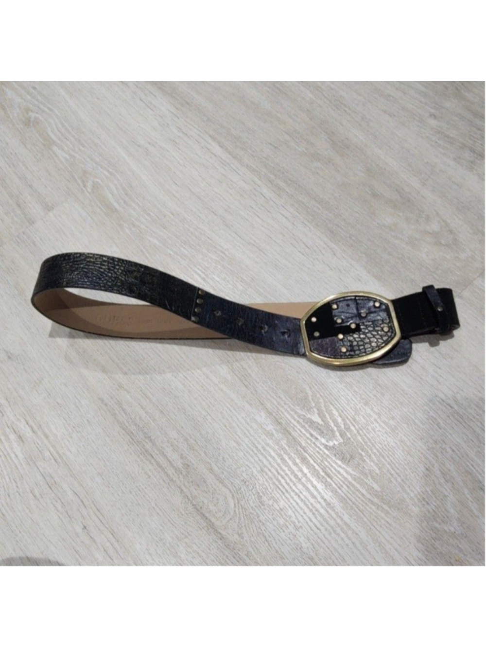 GUESS Belt Womens S Black Genuine Leather Studded Buckle Fashion Western Boho